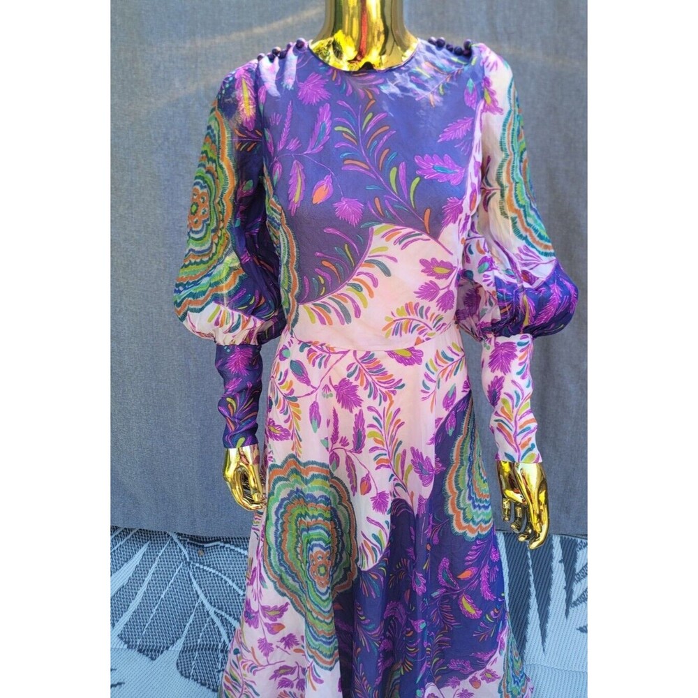 Vintage Lanvin Elizabeth Arden Fantasy Floral Print Silk Organza Maxi dress 1970 - Picture 2 of 16
